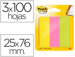 3x100 banderitas adhesivas quita y pon Post-it 671/3 25x76mm. colores neón